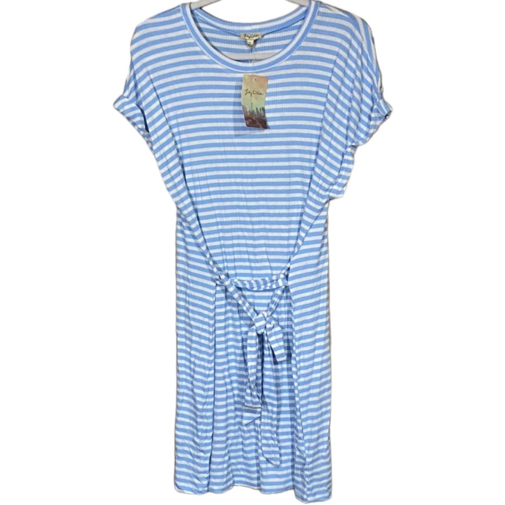 NEW Light Blue & White Lily White Striped Soft T-Shirt Dress Women’s Size Large!